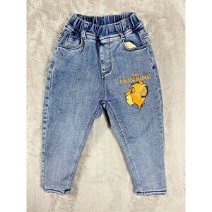 Disney Lion King Simba Denim Jeans Kids Size 120 Elastic Waist Pull-On Pants